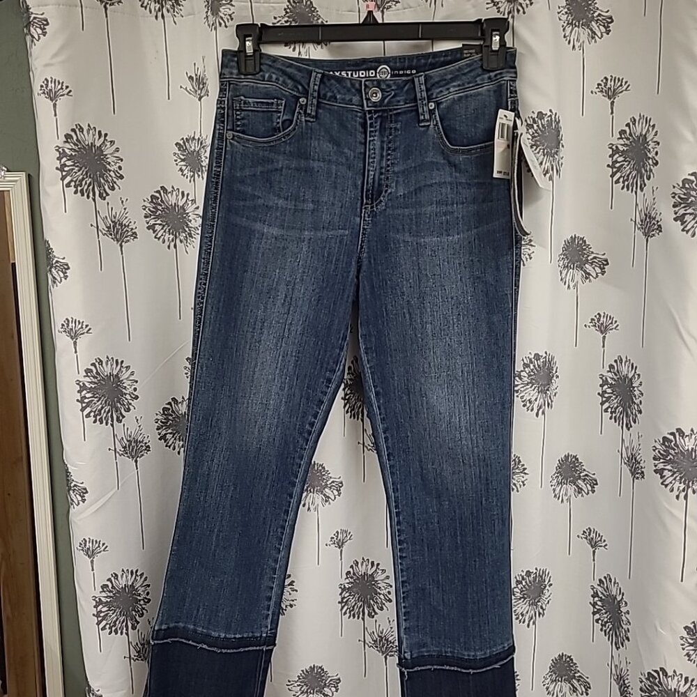 Max Studio Women's Ankle Jeans Size 10 Blue Dark Wash Cuffed Hem
